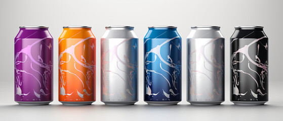 Design mockup featuring aluminum cans  - obrazy, fototapety, plakaty