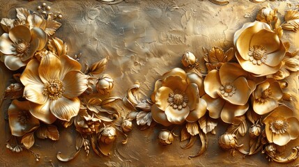 Luxurious Golden Flowers in Baroque Style Artistic Sculpture.