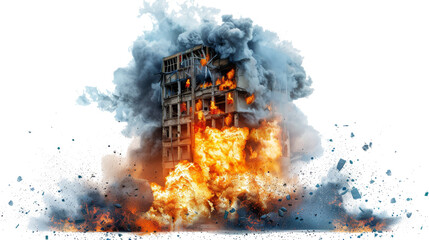 Building Explosion: An explosion ripping through a building with flames engulfing the structure and smoke billowing into the sky isolated.png