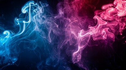 abstract blue pink colored smoke flowed black background