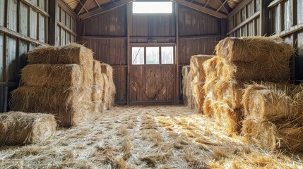 : A pile of hay inside a barn