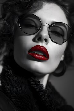 Hyperrealism in Eyewear Ad: Intense Look & Red Lips Portrait