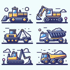 Obraz na płótnie Canvas Illustration of construction heavy machinery vehicles. flat and minimalist design.