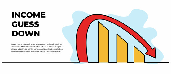 Obraz premium Vector illustration of graph symbol and down arrow. Business, marketing and finance concept design. 