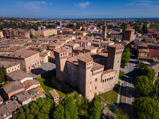 aerial view of Vignola and its castle, Modena, Emilia Romagna, Italy - 757032519