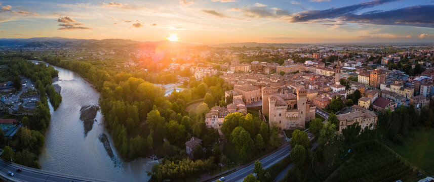 aerial view of Vignola and its castle, Modena, Emilia Romagna, Italy