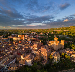 aerial view of Vignola and its castle, Modena, Emilia Romagna, Italy - 757032729