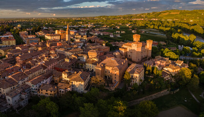 aerial view of Vignola and its castle, Modena, Emilia Romagna, Italy - 757032741