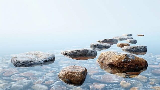A serene body of water with scattered rocks