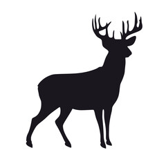 black and white figure of a deer with antlers