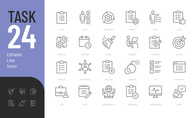 Task Line Editable Icons set. Vector illustration in modern thin line style of tasks completing related icons: to do list, management, clipboard, and more. Pictograms and infographics for mobile apps