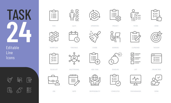 Task Line Editable Icons set. Vector illustration in modern thin line style of tasks completing related icons: to do list, management, clipboard, and more. Pictograms and infographics for mobile apps