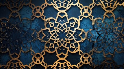 Intricate blue and beige mandala pattern design.