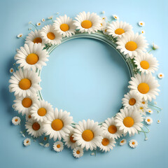 Daisy flower frame, isolated on  a blue background, Spring Frame