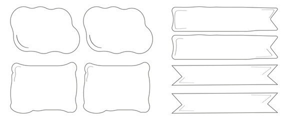 Hand drawn minimalist quote frame set. Quote black and white rames blank template collection. Outline drawing. Isolated text box sticker. Empty speech bubbles.