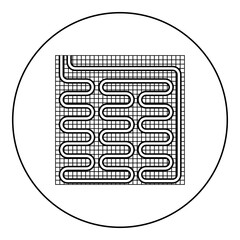 Electric floor heating warm heated icon in circle round black color vector illustration image outline contour line thin style