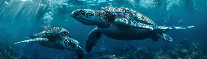 Fotobehang Marine adventure sea with turtles glide © Sippung