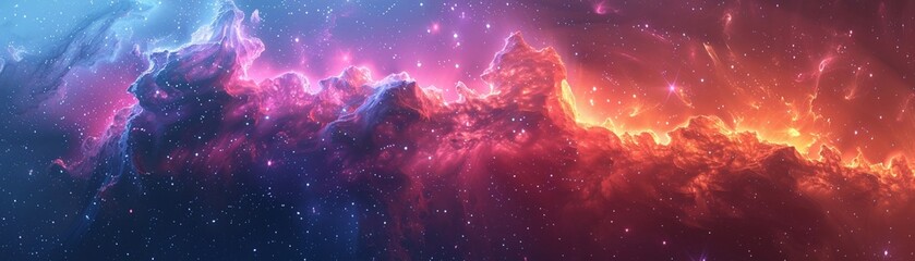 Celestial Inferno: Ethereal Interstellar Clouds with Vivid Colors of a Nebula - obrazy, fototapety, plakaty