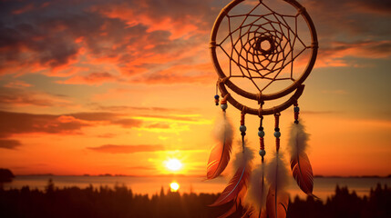 Dreamcatcher  Native American Decoration At Sunset  - obrazy, fototapety, plakaty
