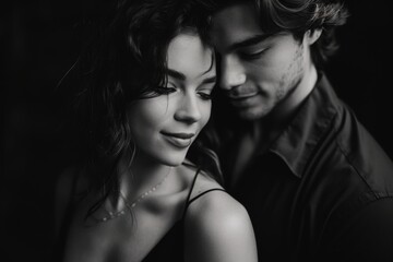 Black and white photo of a man and a woman in love