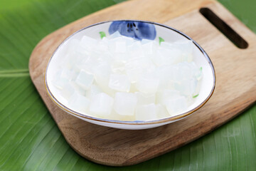 Mini cube coconut gel in syrup,  Thai dessert