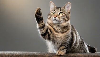 Feline Friendship: Isolated Image of Cat Giving High Five on White Background