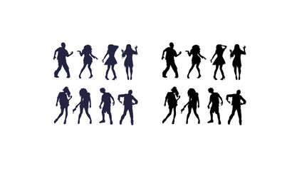 zombies silhouettes set, walk,  model, body,  woman, silhouette, people, vector, collection, zombie icon set, zombie silhouette group, zombie illustration vector,