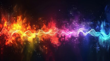 Fototapeta na wymiar A vibrant sound wave in various colors against a dark backdrop
