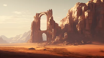 Poster An ancient ruin in a desert landscape © franklin
