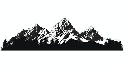 Cybonixxa Iconic mountain range silhouette over white. Flat vector