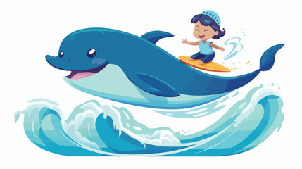 Cybonixxa Illustration of a cute Whale and cat surfer