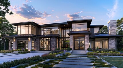 Capture the grandeur and elegance of a newly constructed luxury home. Showcasing modern architecture with sleek lines and lavish details, this residence exudes sophistication and opulence. 