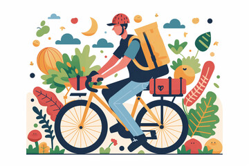Fototapeta premium Delivery man on a bike, flat design