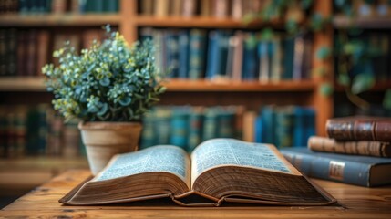 An open book resting on a table.