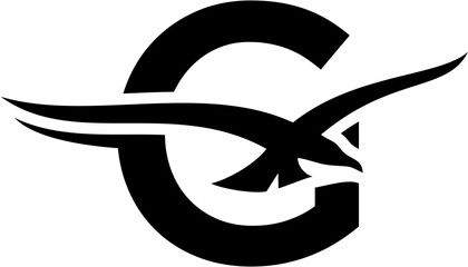 bird logo with letter in black color