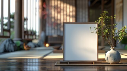 white billboard 3d graphic mockup , in the style of wood sculptor, contemporary glass, interior scenes, blurred, light brown, sony alpha a7 iii, traditional chinese - obrazy, fototapety, plakaty