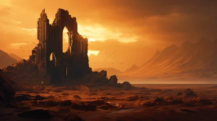 Gardinen An ancient ruin in a mystical desert shrouded in myste © franklin