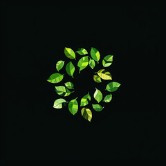 Eco-friendly symbol made of leaves on black isolated background for design - 757042928