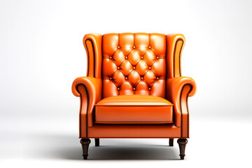 A striking orange leather armchair with classic tufting, isolated on a white background, conveying luxury and comfort. - 757042981