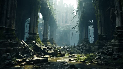 Rolgordijnen An ancient ruin in a postpocalyptic world © franklin