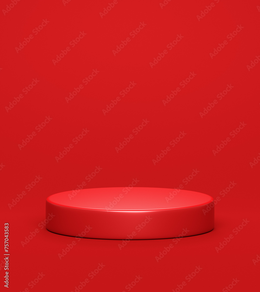 Fototapete Luxury red podium product display stage 3d floor background with minimal show presentation pedestal platform isolated empty studio stand geometric backdrop premium blank banner modern mockup concept.