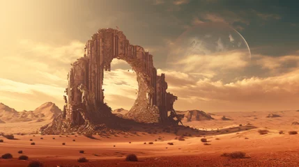 Deurstickers An ancient ruin in a surreal desert landscape © franklin