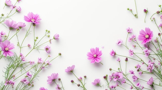 A white background with a bunch of pink flowers