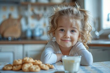 Young child enjoys a treat of biscuits and mozzarella in the kitchen following class.