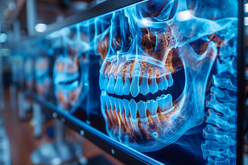 X-Ray Image of Human Skull on Computer Screen