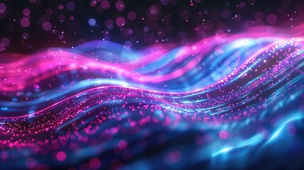 Abstract Futuristic Background with Glowing Neon Wave Lines and Bokeh Lights