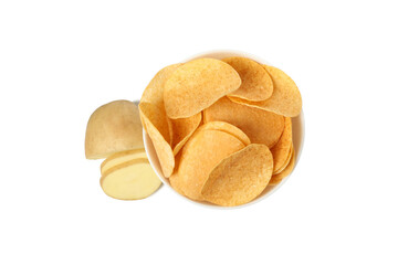 PNG,Potato chips in a bowl, isolated on white background