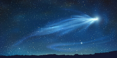 Fototapeta na wymiar A bright blue comet in night sky,space