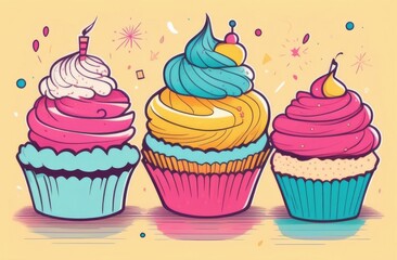 Birthday greeting concept. candle on a cupcake. - obrazy, fototapety, plakaty