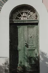 Stoff pro Meter Old vintage wooden door. Travel concept. Traditional European old town building. Old historic architecture © Floral Deco